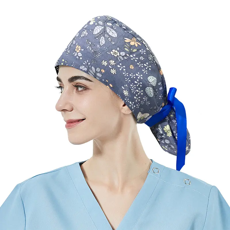 Wholesale Custom Doctor Unisex Hair Print Hats Nurse Scrub Hats With Button Hospital Hats