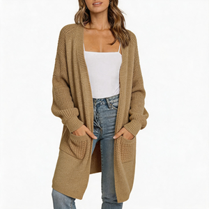 Abito <span class=keywords><strong>in</strong></span> <span class=keywords><strong>Maglia</strong></span> Midi dal Design Chic con Scollo a V, <span class=keywords><strong>Vestito</strong></span> <span class=keywords><strong>in</strong></span> <span class=keywords><strong>Maglia</strong></span> con Maniche Raglan Effetto Shimmer Color Kaki, Maglione <span class=keywords><strong>Marrone</strong></span> Oversize con Tasche Laterali, Abito per Uso Quotidiano - Product Image 1