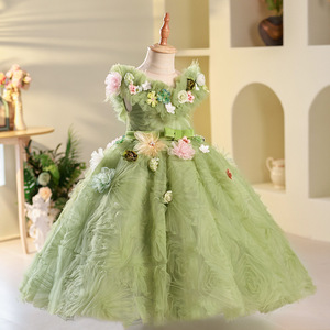 Vestido de flores verdes de hada para niña, vestido de desfile de flores de primavera para fiesta de cumpleaños, traje de actuación de desfile de comunión de flores - Product Image 3