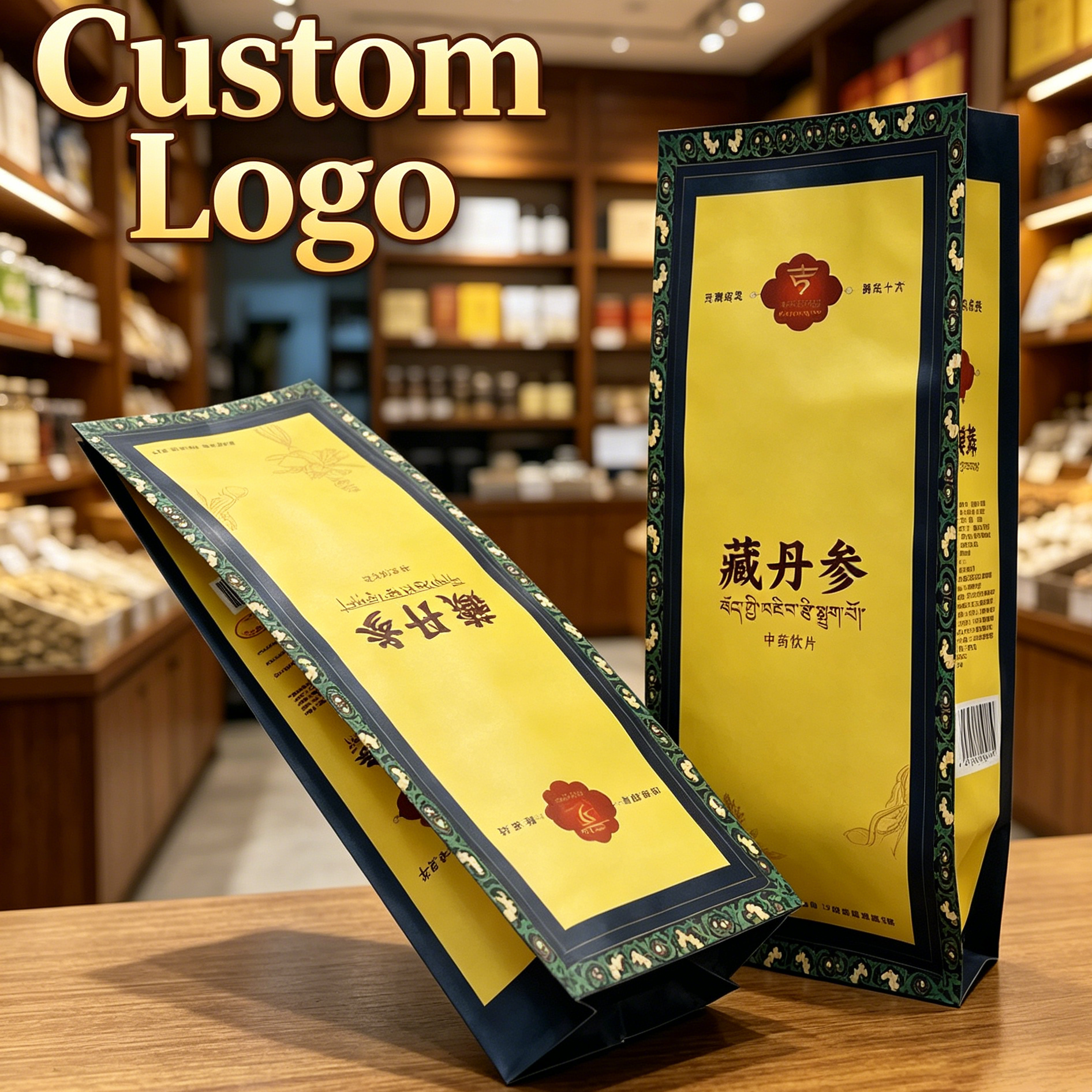 Custom Printed Eight Side Seal Foil Packaging Bag Food Grade Matte Plastic Pouch for Medicinal Herb Packaging