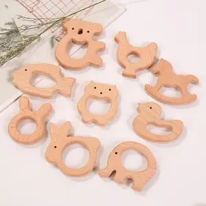 Baby Education Education Beech Unpainted Animal Decoration Teething Toy Baby Teething Stick Children's Gift