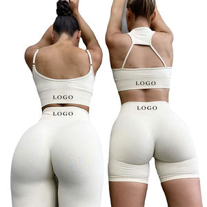 Vente chaude <span class=keywords><strong>Tiktok</strong></span> Fitness femmes sans couture Gym vêtements de sport côtelé Biker Shorts Yoga pantalon Stretch Leggings Sport ensemble Yoga costume - Product Image 1