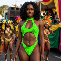 Maillot de bain de carnaval Fate Wear ODM vert, body à découpes au niveau du ventre et à boucles, pour costume de défilé de la route de la Jamaïque, Jouvert, Mud Street, Fiesta Rop