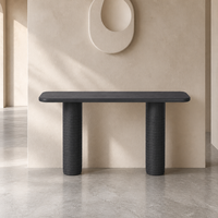 Table de couloir de luxe série Savannah 1500 mm en bois de frêne massif avec base nervurée, console pour décoration de hall d'entrée de luxe