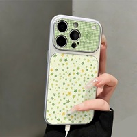 Nouvelle Coque de Téléphone Portable en Cuir Vert Fleuri Coque Arrière Blanche Corning pour iPhone 16 12 15 18 17 Air Pro Max