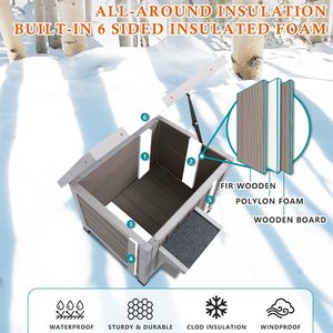 Maison pour chat d'extérieur en bois, isolée et résistante aux intempéries, pour chats errants, utilisation hivernale, avec porte d'évacuation et toit ouvert en asphalte - Product Image 3