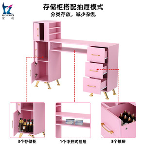 HONGZI Pink Gold Plated Nail Art <b>Table</b> With Large <b>Storage</b> Compartment <b>For</b> Manicure Salon Use - Product Image 4