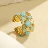 2025 Damen Vintage Schmuck verstellbarer offener Ring Titans tahl plattiert 18 Karat Gold eingelegt Zirkon breiter Ring