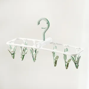 GREENSIDE Factory Hot Sale Windproof Rotating Folding PP Plastic Sock Hanger With 12 Clips