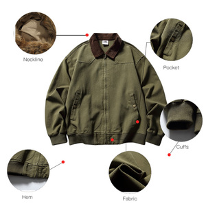 <span class=keywords><strong>Veste</strong></span> de travail <span class=keywords><strong>bleu</strong></span> <span class=keywords><strong>marine</strong></span> pour <span class=keywords><strong>homme</strong></span> avec col en <span class=keywords><strong>velours</strong></span> <span class=keywords><strong>côtelé</strong></span>, style bomber vintage en toile de coton, fermeture éclair, personnalisable OEM - Product Image 3