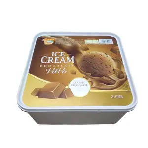 2L Vuông Ice Cream Hộp Thực Phẩm Lớp PP Chất Liệu 2000Ml Sữa Chua Container Với IML In Ấn