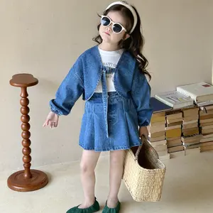 Mignon enfants filles printemps vêtements nouveau 2024 correspondant filles denim ensemble shorts et haut