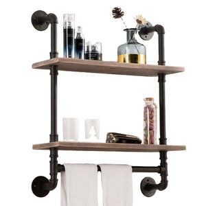 <span class=keywords><strong>2</strong></span> 계층 24 인치 레트로 블랙 소박한 농가 파이프 산업 벽 선반 욕실 선반 화장실 이상 저장 - Product Image 2
