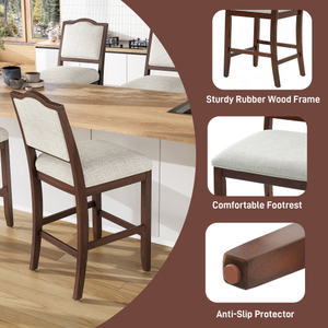 Modern Counter <b>Height</b> <b>Adjustable</b> Bar <b>Stools</b> Set of 2-Rubber Wood Frame with Ergonomic Backrest for Dining - Product Image 4