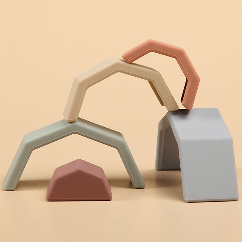 Новый не содержащего бисфенол-органические мягкий силиконовый укладка радужные детские игрушки с подарочной коробкой для детей