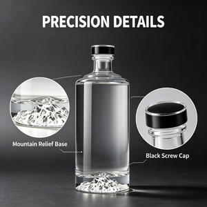 Custom Logo Embossed Straight Glass Bottle with 3D Mountain Base Premium Empty Bottle for <strong>Tequila</strong> Liquor <strong>Gift</strong> <strong>Set</strong> - Product Image 3