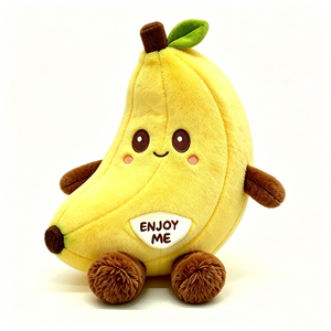 Cute Banana Plush Toy <b>Soft</b> <b>Pillow</b> For Kids Unisex Stress Relief Stuffed Animal 30cm Yellow With Green Stem - Product Image 4