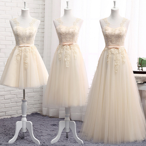 ורוד/אפור/שמפניה/כחול/כהה צבע שושבינה שמלות ללא שרוולים תחרת קו טול שושבינה שמלות - Product Image 2