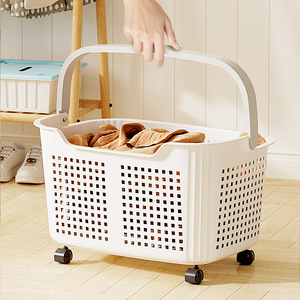 Cesta de Almacenamiento Portátil con Ruedas, Gran Capacidad, Plástico Grueso, Transpirable, Diseño Moderno y Simple para Lavandería - Product Image 1