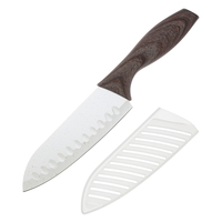 Couteau Santoku de 4 pouces avec revêtement antiadhésif Lame en acier inoxydable Manche en plastique revêtu d'un motif en bois