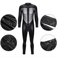 Costumes sexy pour hommes, combinaison en latex fetish, combinaison en PVC et spandex, combinaison en cuir PU avec fermeture éclair, combinaison en maille, combinaison noire