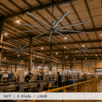 Ventilateur de plafond de 16 pieds à 8 pales avec pales en alliage d'aluminium et moteur BLDC silencieux pour la circulation et la ventilation de l'air dans les halls d'usine