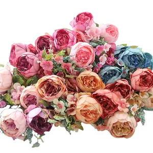 花の家の装飾11は結婚式のための人工の牡丹の花の絹の植物を出しますプラスチックの花のバラ