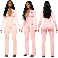 Ensemble deux pièces pour femme, veste courte zippée unie en coton et élasthanne, pantalon évasé, respirant, décontracté, pour tous les jours