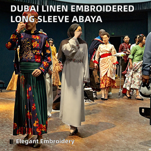 Robe longue en rayonne de Dubaï avec ceinture, pour femmes musulmanes, abaya brodée de fleurs, ample, style marocain, robe saoudienne, hiver et été - Product Image 2