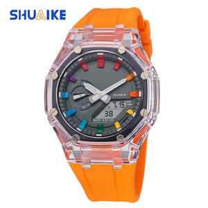 GA2100 นาฬิกากีฬากลางแจ้งสำหรับผู้ชายสีเรียบง่าย LED แสดงเวลาแบบคู่นาฬิกาดิจิตอลนาฬิกาสายยางสีทึบ - Product Image 6