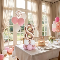 Balon Konfeti Angka 8 Warna Rose Gold 40 Inci Balon Foil Helium Besar untuk Ulang Tahun Wanita dan Anak Perempuan, Baby Shower