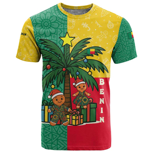 <span class=keywords><strong>เสื้อ</strong></span>ยืดเบนินคริสต์มาสพร้อมต้นปาล์มสีสันสดใสรูปขนมปังขิงและกราฟิกธงชาติ - Product Image 1