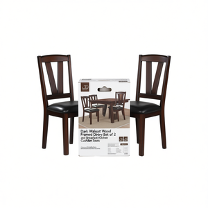 Dark Walnut <b>Wood</b> <b>Dining</b> <b>Chairs</b> Set Of 2 With Cushion Seats For Kitchen And Breakfast Area - Product Image 1