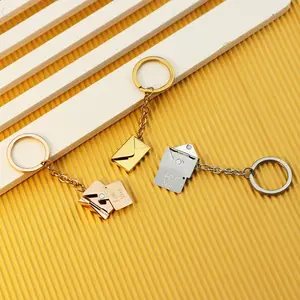 Stainless Steel Envelope KeyChain Valentine's Day Lettering LOVE Decorative Envelopes Couple Pendant Key Ring Handbag Bag Charms