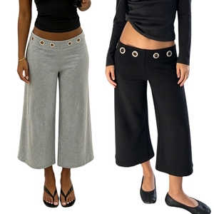 Pantalon d'été droit extensible et respirant avec cordon de serrage pour femme, taille mi-haute, décontracté, style streetwear - Product Image 1