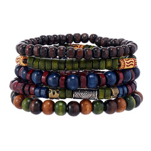 <span class=keywords><strong>Bracelet</strong></span> de perles mixtes en bois multicolores de style ethnique DIY <span class=keywords><strong>Bracelet</strong></span> de perles multicouches pour hommes en gros N25622 - Product Image 5