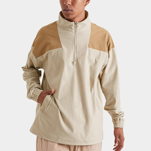 เสื้อฮู้ดกอล์ฟผู้ชายแบบไม่มีแบรนด์ รุ่น Performance Q Zip Splicing Athletic Pullover สีกากี แขนยาว กันลม คอตั้ง - Product Image 1