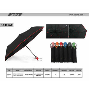 Parapluie Automatique Pliant en Trois Sections, Polyester, 8 Baleines, Noir, Modèle Anti-Pluie 16301AC - Product Image 1