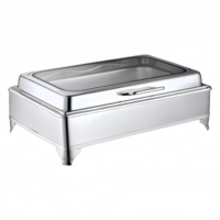 Rechteckiger Chafing Dish aus Edelstahl, Glasdeckel Buffet-Speisenwärmer für Hotel, Restaurant, Bankett-Catering-Services DDP Schnellversand