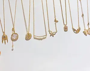 Оптовая продажа, модные ювелирные аксессуары PUSHI mix, жемчужное ожерелье, Бабочка, ожерелье из нержавеющей стали с золотым наполнителем, массовая партия