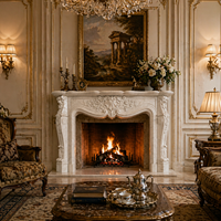 Cheminée en pierre blanche traditionnelle avec manteau de cheminée sculpté, murale, pour foyer à bois intérieur, idéale pour hôtels et villas