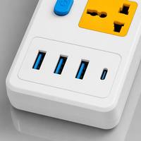 Regleta de Enchufes Universal de 5 Vías con Logotipo Personalizado al por Mayor, CE, Colorida, con Interruptores Individuales, 3 Puertos USB Tipo C PD de Carga Rápida