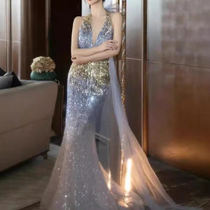 Nuevo gradiente azul anfitrión colgando <span class=keywords><strong>cerca</strong></span> de sirena estrellada mujeres vestidos de noche elegantes - Product Image 4