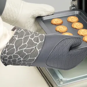 Пользовательские цвета термостойкие толстые силиконовые хлопчатобумажные перчатки для выпечки