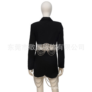 Women's Suit <b>Set</b> Black Chain Decorated <b>Blazer</b> <b>Shorts</b> <b>Set</b> Custom Made OEM Fashion Wear For Women - Product Image 3