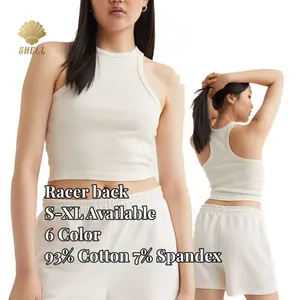 Luluxixiyaya 93 Cotton 7 Spandex S-XL NO MOQ Racer Back Sexy Basic Daily Wear Sleeveless Women's Knit Tops De Mujer