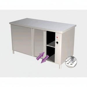 Table chauffante en acier inoxydable avec portes coulissantes - Product Image 1