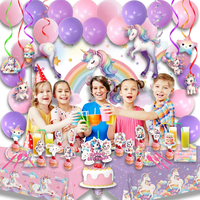 Einhorn-Regenbogen Ein-Klick-Geburtstagsparty-Set 45-teilig Komplettset mit Banner, Luftballons, Tischgeschirr für Kinder 1. Geburtstag