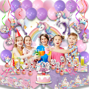 Kit de Fiesta de <span class=keywords><strong>Cumpleaños</strong></span> Unicornio Arcoíris de un Solo Clic, 45 Piezas, Juego Completo con Pancarta, Globos, Vajilla, Artículos para el Primer <span class=keywords><strong>Cumpleaños</strong></span> de Niños - Product Image 3