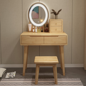 Dressing <b>Table</b> With Lighted <b>Mirror</b> Walnut Color Bedroom Makeup <b>Vanity</b> Small Space Nordic Style - Product Image 5